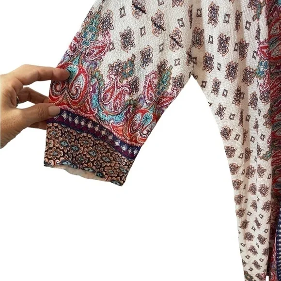 Chico’s Boho Mixed Print Open Front Cardigan 3/4 Sleeve Lightweight Size 1 Small - Picture 9 of 12